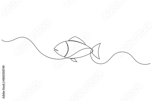 Minimalist line art fish illustration, simple and elegant