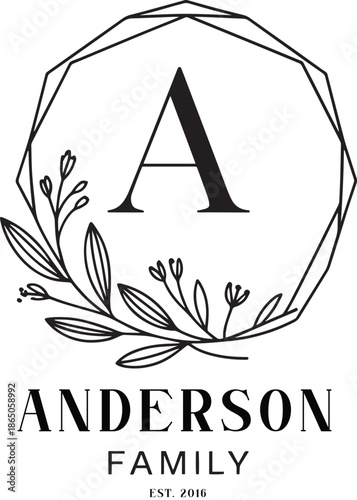 Family name monogram svg, family Monogram letter, Monogram alphabet, Split monogram floral frame, decorative letters, Custom Editable Family name SVG