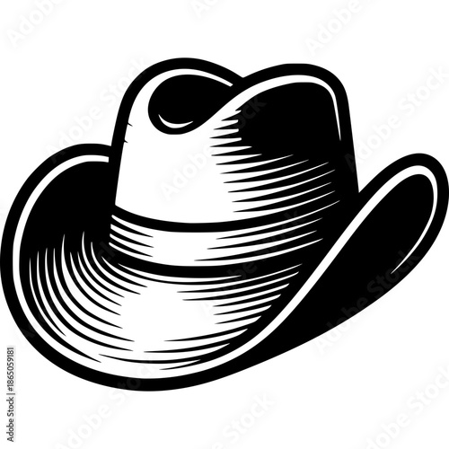 Black and white cowboy hat illustration isolated on a white background