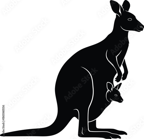 Australian kangaroo with baby joey in pouch silhouette art