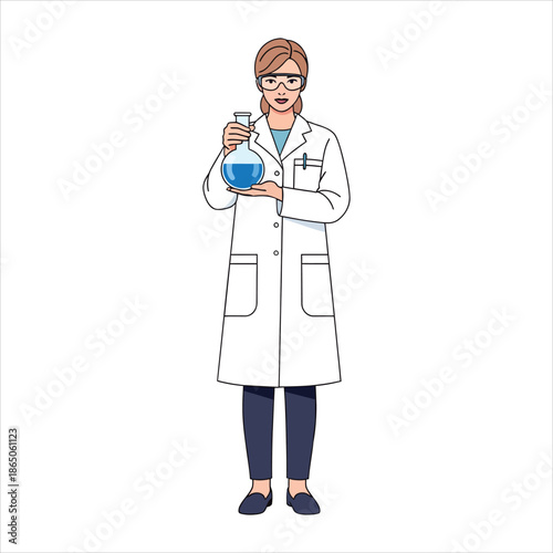 Professional female chemist working in laboratory with experimental solution
