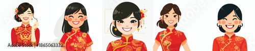 vector avatar of a woman face smile in Chinese New Year clothes