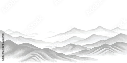 Serene landscape with layered mountains painted in traditional asian ink wash style