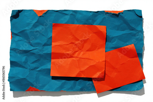 Crumpled blue and orange paper notes