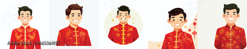 vector avatar of a man face smile in Chinese New Year clothes