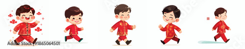 vector of little boy walking on Chinese New Year