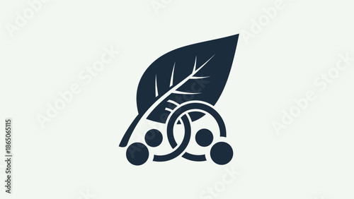 Stylized graphic icon of a leaf with berries, representing nature and organic elements.