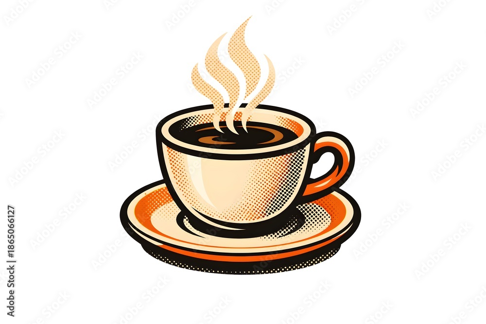 Obraz premium Retro Halftone Illustration of Vintage Coffee Cup in Classic Diner Style