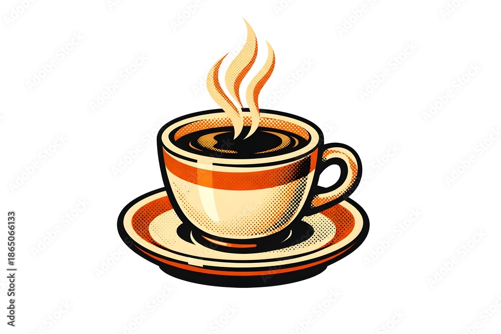 Fototapeta premium Retro Halftone Illustration of Vintage Coffee Cup in Classic Diner Style