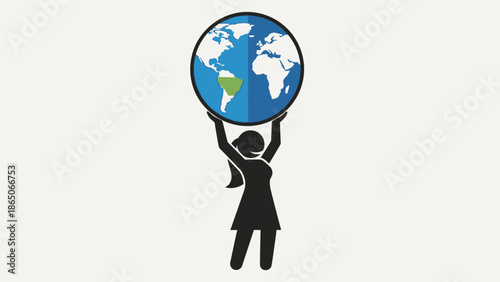 Woman holding up the world, symbolizing global responsibility and empowerment.