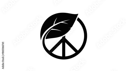 Peace symbol combined with a green leaf, representing environmental harmony and nature conservation.