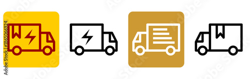 Fast Delivery Truck Icon Set | Shipping, Logistics, and E-commerce Service Symbol for App and Website UI/UX Design | Outline Delivery Truck Icon Vector | Shipping Van with Package Symbol