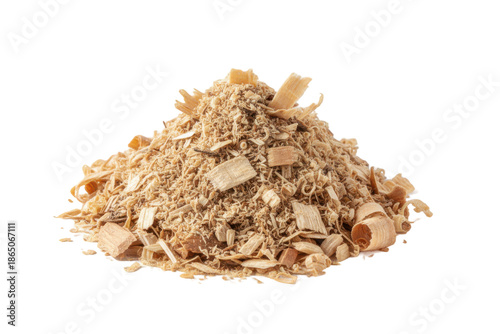 Close-up of a Pile of Wood Shavings Displaying Texture and Detail Against a Smooth Surface
