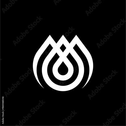 Triple-lined M drop with a central elongated drop. Implies depth, layered quality, and intensive development. Futuristic and dynamic.