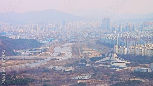 Daejeon, South Korea - 1 Feb, 2024 : Aerial view of near Hanbit Tower