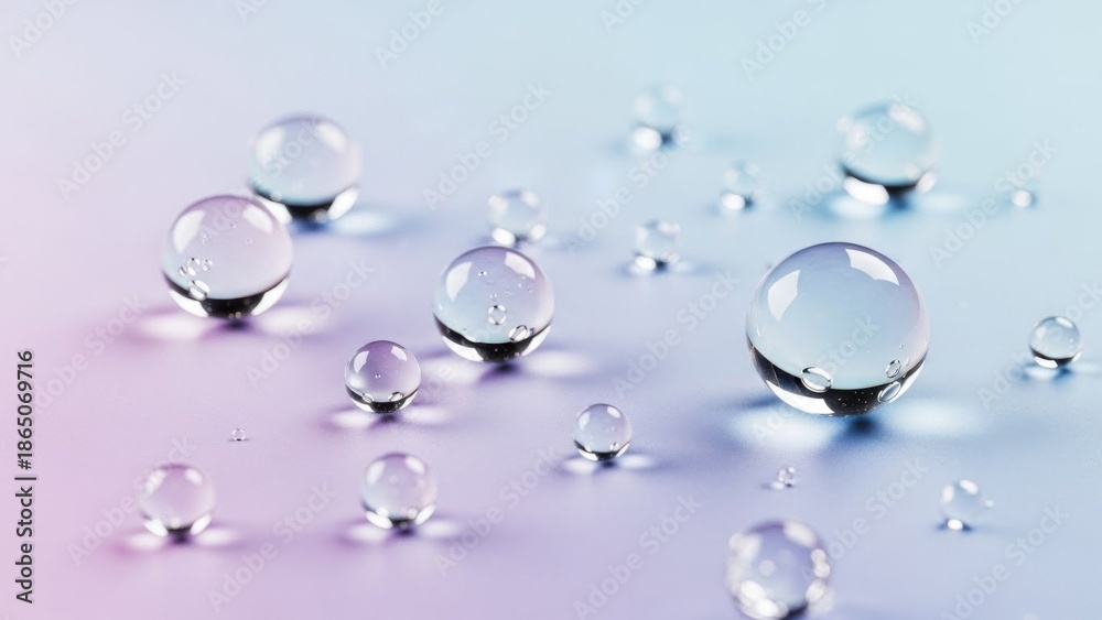 Fototapeta premium Scattered water droplets on a pastel background
