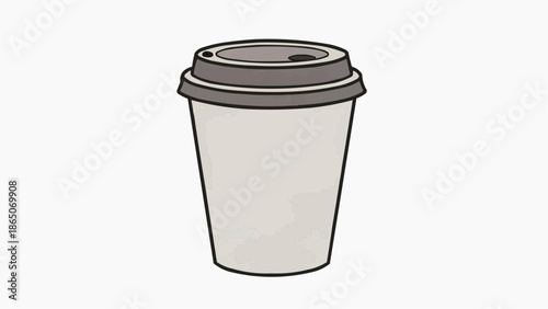 Disposable Coffee Cup Illustration, Simple Drink Container, Minimalist Graphic Design, White Background, Front View, Modern Concept