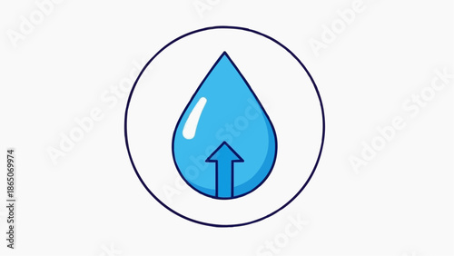 Illustration of a water droplet with an upward arrow inside a circle, symbolizing growth, progress, or increase