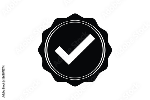 Black and White Check Mark Icon on Transparent Background