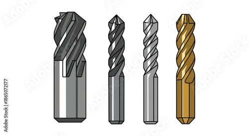 Set of four metal milling cutter tools for industrial use