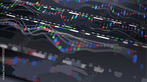 Vibrant stock market data visualization with colorful charts and graphs