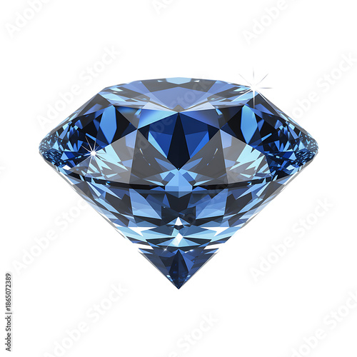 Realistic 3D Blue Diamond Sapphire Gemstone Isolated on White Background