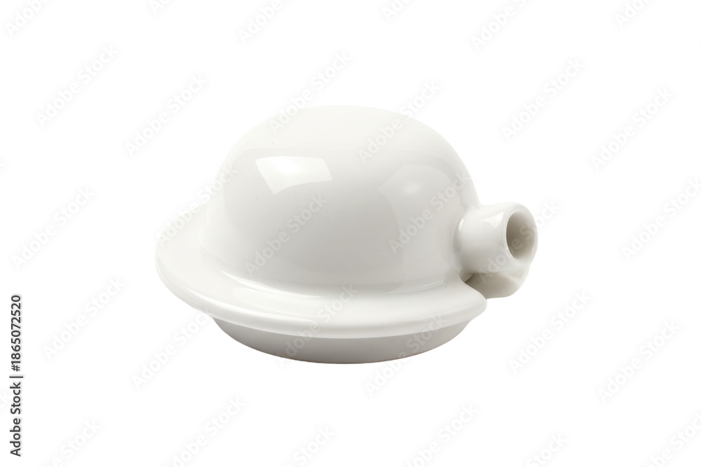 Fototapeta premium Minimalist white ceramic object with a circular shape and a tubular attachment, isolated
