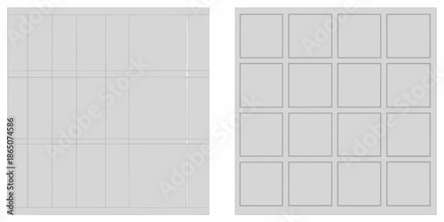 Two gray panel designs one with a grid and one with larger squares