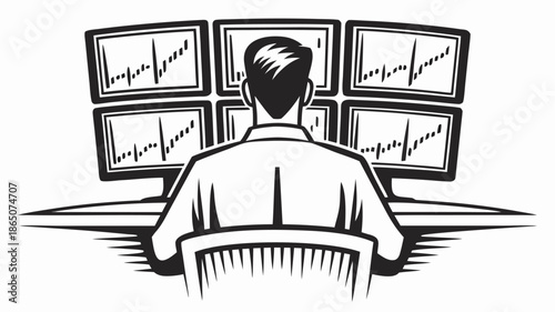 Focused businessman analyzing data on multiple screens