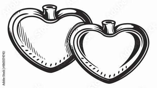 Hand drawn heart shaped objects on white background