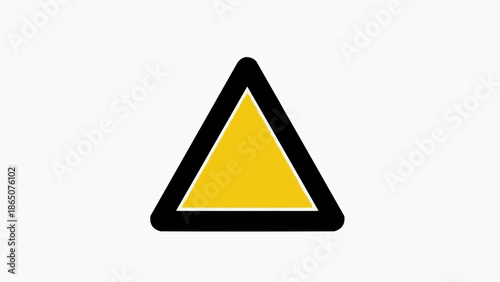 Warning Sign, Yellow Triangle with Black Border, Safety Symbol on White Background, Graphic Illustration, Minimalist Design, Front View, Hazard Concept