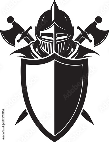 medieval knight shield and axes emblem