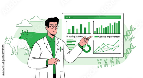 Scientist Presenting Genetic Improvement Data for Cattle Breeding.
