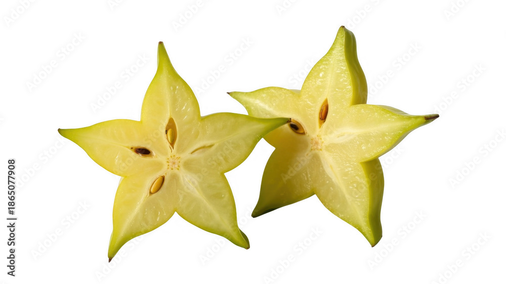 Fototapeta premium Sliced starfruit yellow isolated on a transparent background