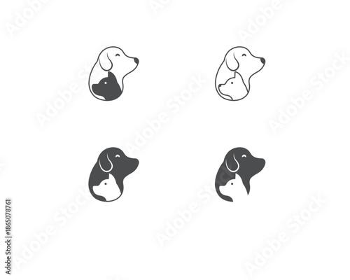 Dog and cat logo design template vector,  pet logo design flat style suitable for pet shop, store, cafe, business, hotel, veterinary clinic, Domestic animal vector illustration logotype, sign, symbol.