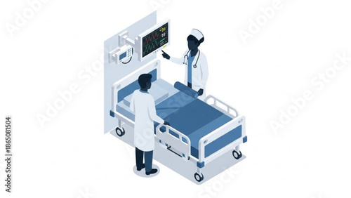 Medical professionals examining a patient in a hospital bed with advanced medical equipment surrounding them.