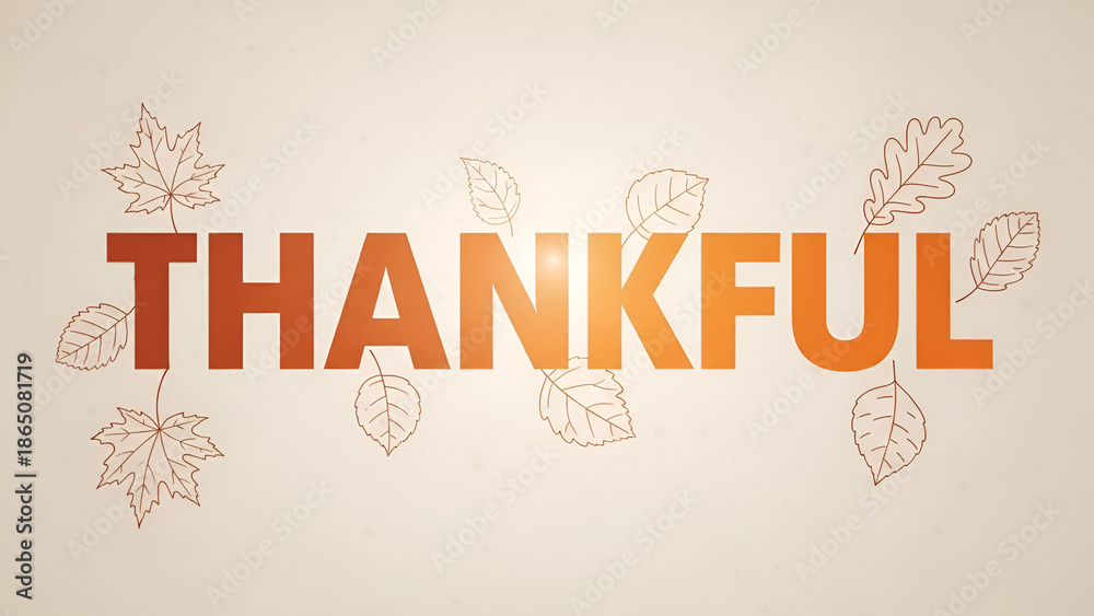 Naklejka premium Simple and elegant thanksgiving card with orange thankful text and leaves