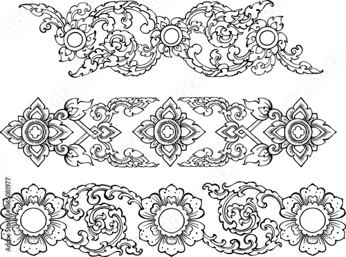 Vintage Asian ornamental frames and text dividers. Vector silhouette of ancient floral patterns.