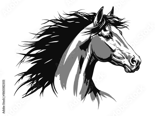 Horse illustration, water color, ink painting, zodiac, New Year's card, Year of the Horse