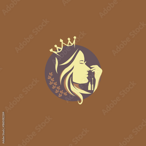 beauty woman logo design for salon, makeover, hair stylist, hair cut. beauty vector with leaf and crown logo design. beauty logo with leaf and crown design elegant