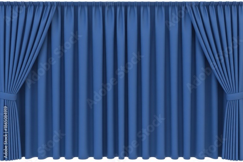Royal blue stage curtains pulled to the sides with tie backs blue curtain theater curtain