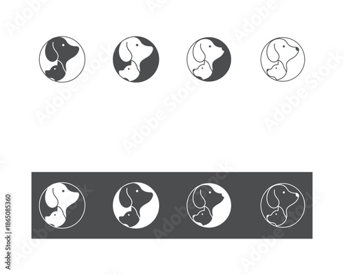 Dog and cat logo design template vector, line of pet logo design suitable for pet shop, store, cafe, business, hotel, veterinary clinic, Domestic animal vector illustration logotype, sign, symbol.