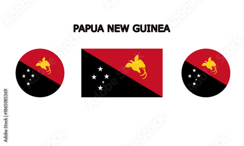 Papua New Guinea flag in circle and rectangle shape, Papua New Guinea flag in high quality used in Papua New Guinea