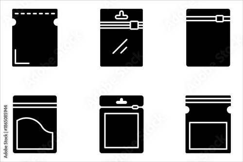 Zip bag icons set. Outline set of vacuum zipper bag, vector illustration on white background
