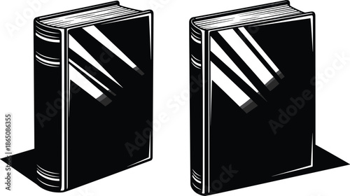 Standing hardcover books set, closed book covers with shadows, black and white vector illustration, minimal library education concept, knowledge symbol