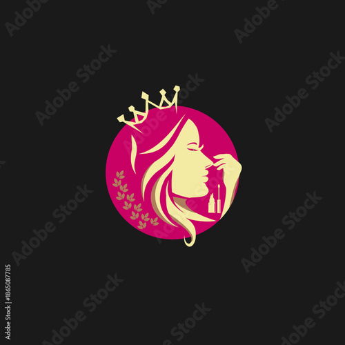 beauty woman logo design for salon, makeover, hair stylist, hair cut. beauty vector with leaf and crown logo design. beauty logo with leaf and crown design elegant