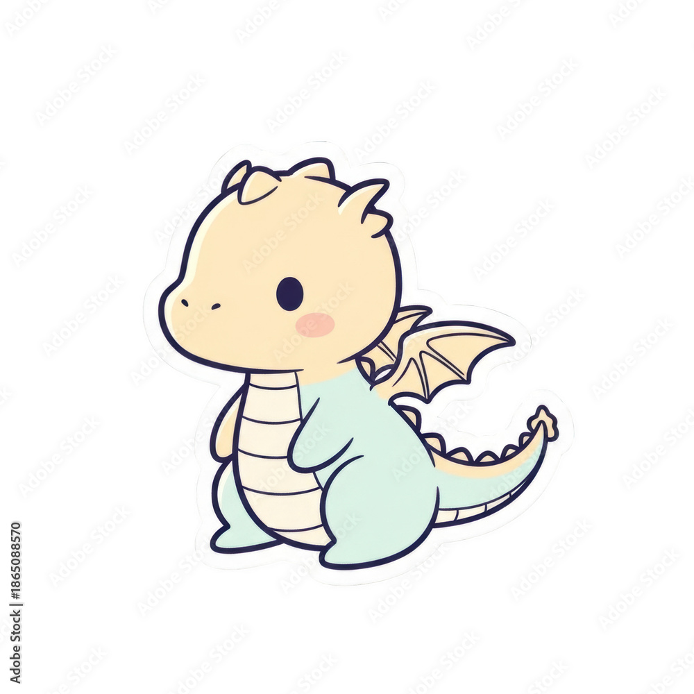 Obraz premium Cute cartoon baby dragon with wings and blush png isolated transparent background illustration