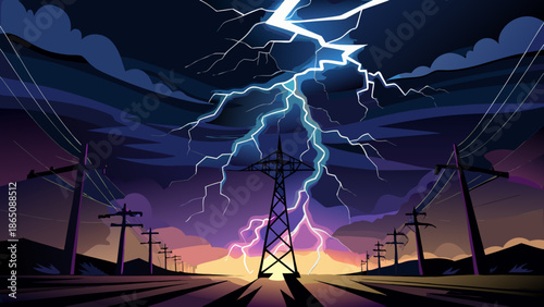 Stormy night over power lines