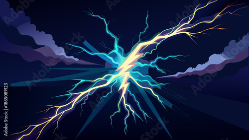 Vibrant lightning strike at night