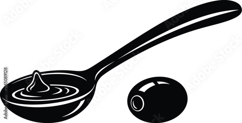 Black spoon with honey and lemon ideal for design on transparent background silhouette